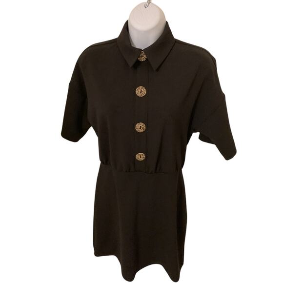 NWT ASOS Stretch Poly Short Sleeve Mini Dress Size 4 Small Black - Picture 1 of 8